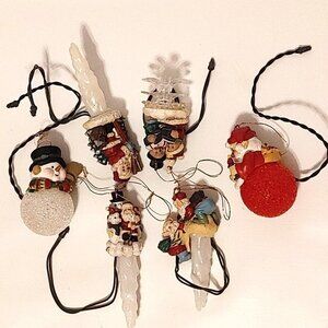 Vintage Christmas Ornament Lot Snowman Santa Icicle Lights Bulb Light Lo…